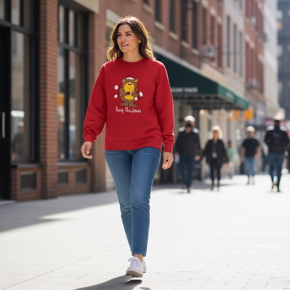 Vintage Wolf & Sons Red Beary Christmas Sweatshirt